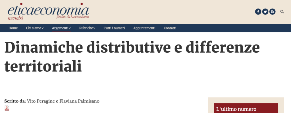 Nel biennio considerato (2014-2016), la ripresa ha favorito maggiormente le famiglie più ricche. Bisogna inoltre notare che la crescita è stata positiva per quasi tutta la popolazione, tranne che per il 10% più povero: queste famiglie hanno registrato una riduzione del proprio reddito disponibile all’incirca dello 0,5% annuo. Ma quando si scompone questo aumento tra la componente interpersonale e quella territoriale, emerge come, a fronte di una leggera flessione delle disuguaglianze nelle due macro aree del Mezzogiorno e del Centro-Nord, ci sia stato un sensibile aumento dei divari territoriali.