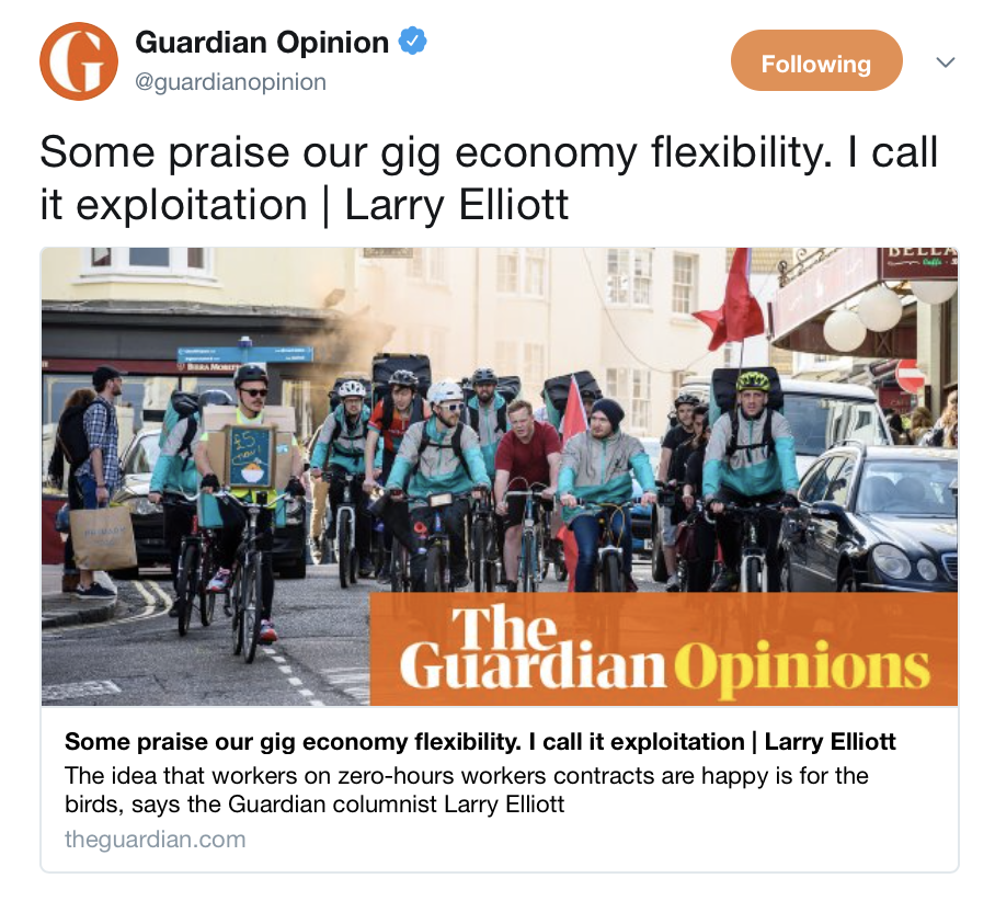 Alcuni lodano la flessibilità della nostra gig economy. Io lo chiamo sfruttamento