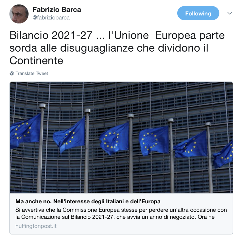 Bilancio 2021-27 ... l'Unione  Europea parte sorda alle disuguaglianze che dividono il Continente