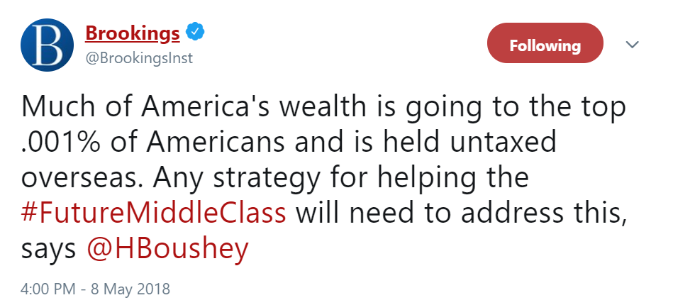 Un buona parte della ricchezza degli americani e' concentrata nelle mani dello 0.01% più ricco ed e' anche detenuta nei paradisi fiscali - Se vogliamo aiutare la classe media bisogna affrontare questo problema.