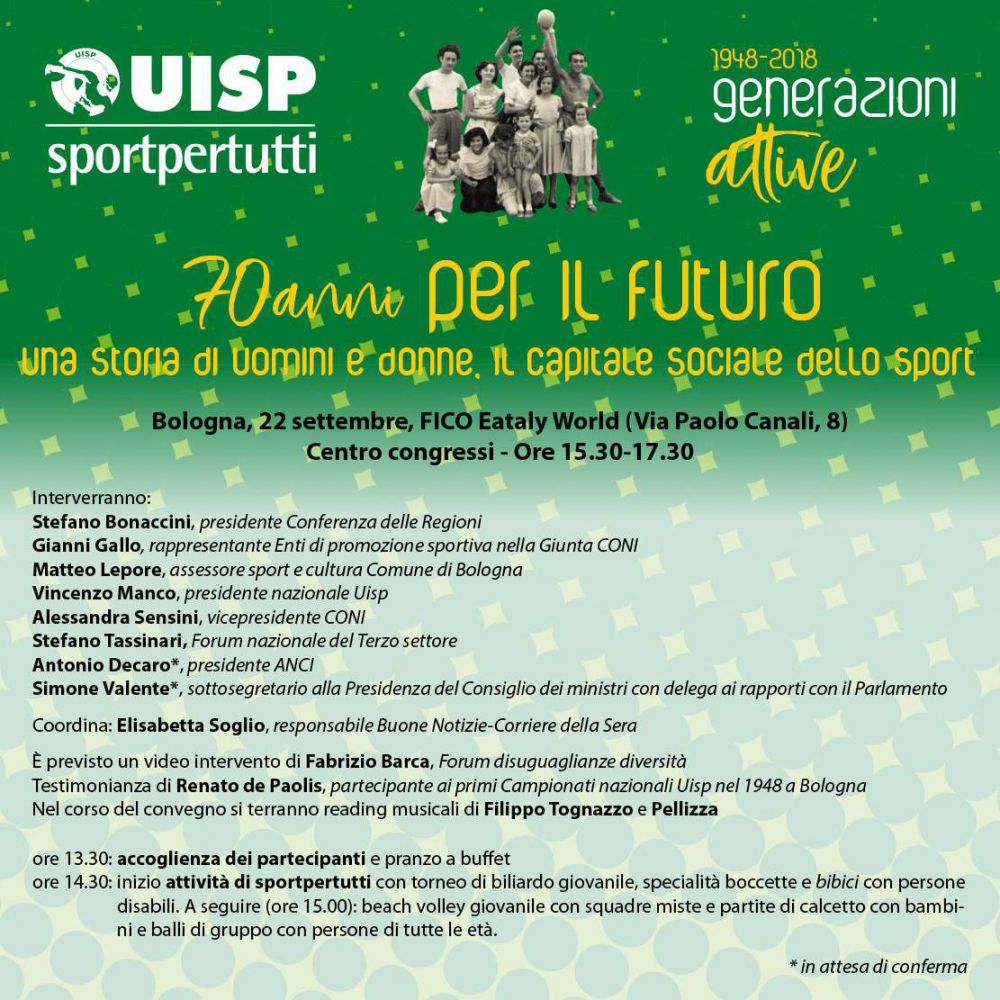 Nel 2018 l’Uisp festeggia settanta anni di storia con slogan “Uisp, 70 anni per il futuro”. Racconti, immagini e testimonianze di una lunga storia di sport sociale.