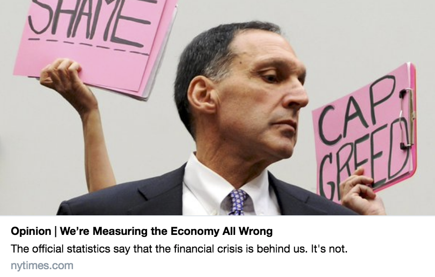 I grandi indicatori economici - come il PIL - dicono che la crisi finanziaria è finita. Non lo è. La maggior parte degli americani si trova ancora in difficoltà. Dobbiamo iniziare a utilizzare indicatori economici che ci diano anche altre informazioni. 