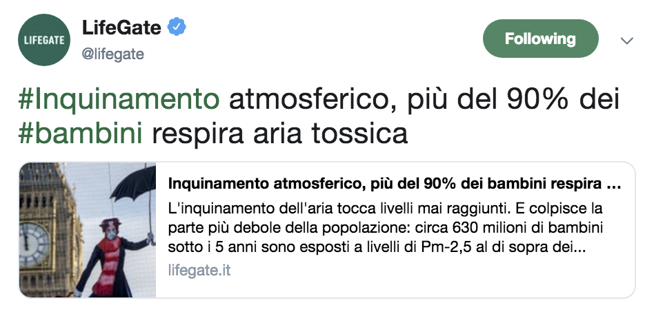 #Inquinamento atmosferico, più del 90% dei #bambini respira aria tossica.