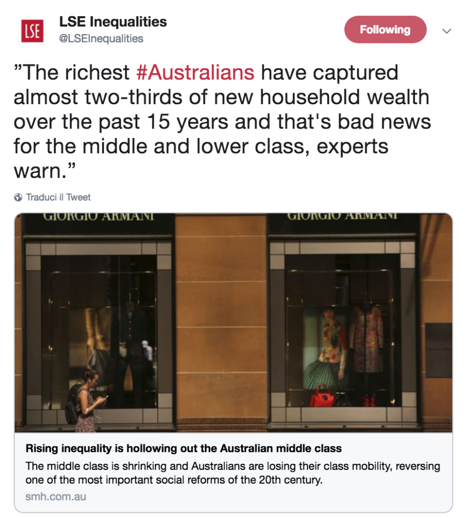 Gli australiani più ricchi hanno catturato quasi i due terzi della nuova ricchezza familiare negli ultimi 15 anni e questa è una brutta notizia per la classe media e per quella più bassa, avvertono gli esperti.