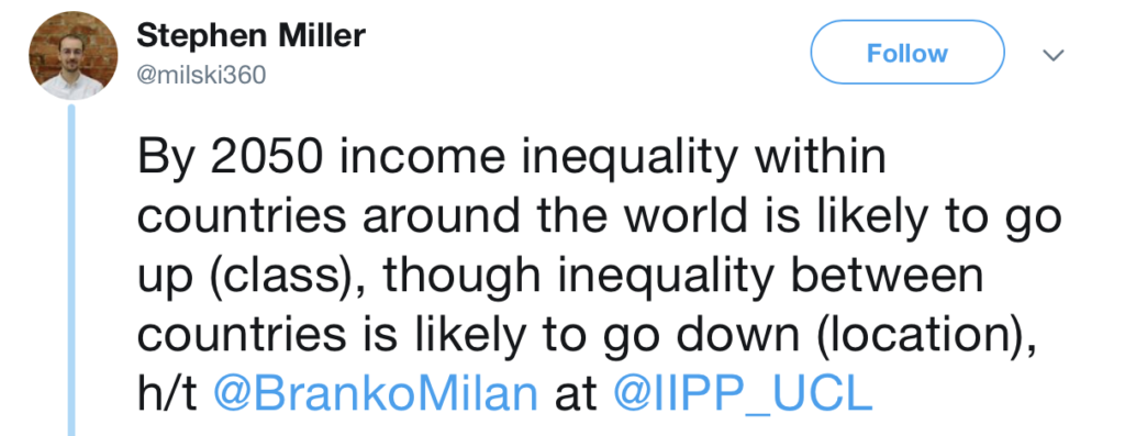 “Entro il 2050 è probabile che nel mondo aumenterà la disuguaglianza all’interno dei paesi e si ridurrà’ quella tra paesi”@BrankoMilan alla @IIPP_UCL