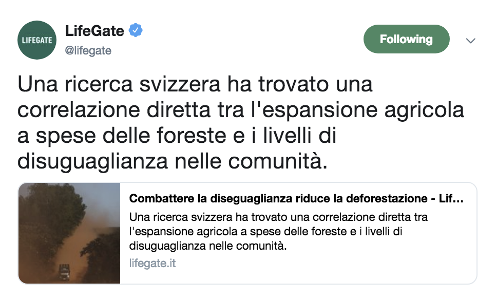 Una ricerca svizzera ha trovato una correlazione diretta tra l'espansione agricola a spese delle foreste e i livelli di disuguaglianza nelle comunità.