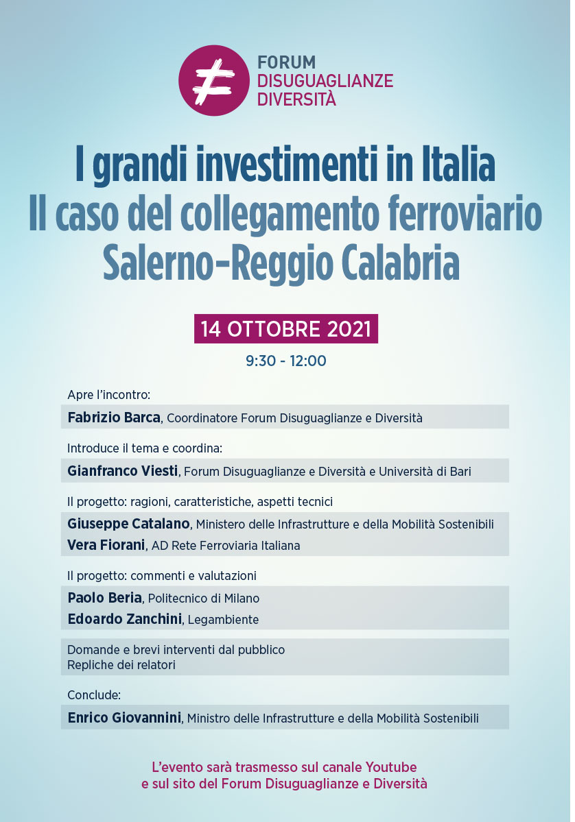 locandina-I-grandi-investimenti-in-Italia Dibattito pubblico online: I grandi investimenti in Italia. Il caso del collegamento ferroviario Salerno-Cosenza