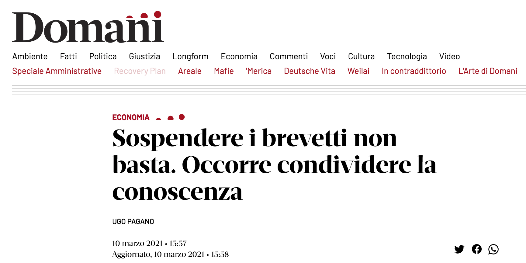 Pagano_Domani_13marzo Ugo Pagano