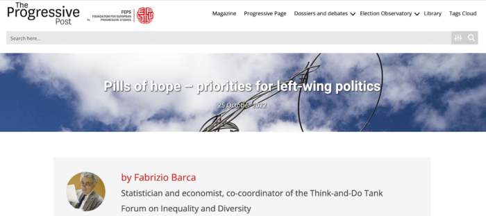 Barca_Progressive-Post_26-10 Building a permanent science-driven public infrastructure that would perform both biomedical research and development, with the mission to deliver affordable medical innovation to everyone: a detailed proposal, originally born within the ForumDD and today supported by a wide range of very high-level scientists and civic organisations all over Europe, was discussed and taken very seriously on 28 September in the European Parliament at the request of the Science and Technology Assessment Panel