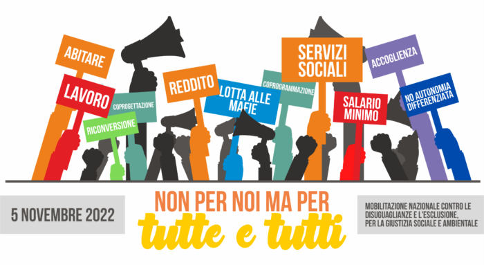 Claim-5-novembre Non per noi ma per tutte e tutti! 5 novembre a Roma manifestazione nazionale contro le disuguaglianze e per la giustizia sociale e ambientale