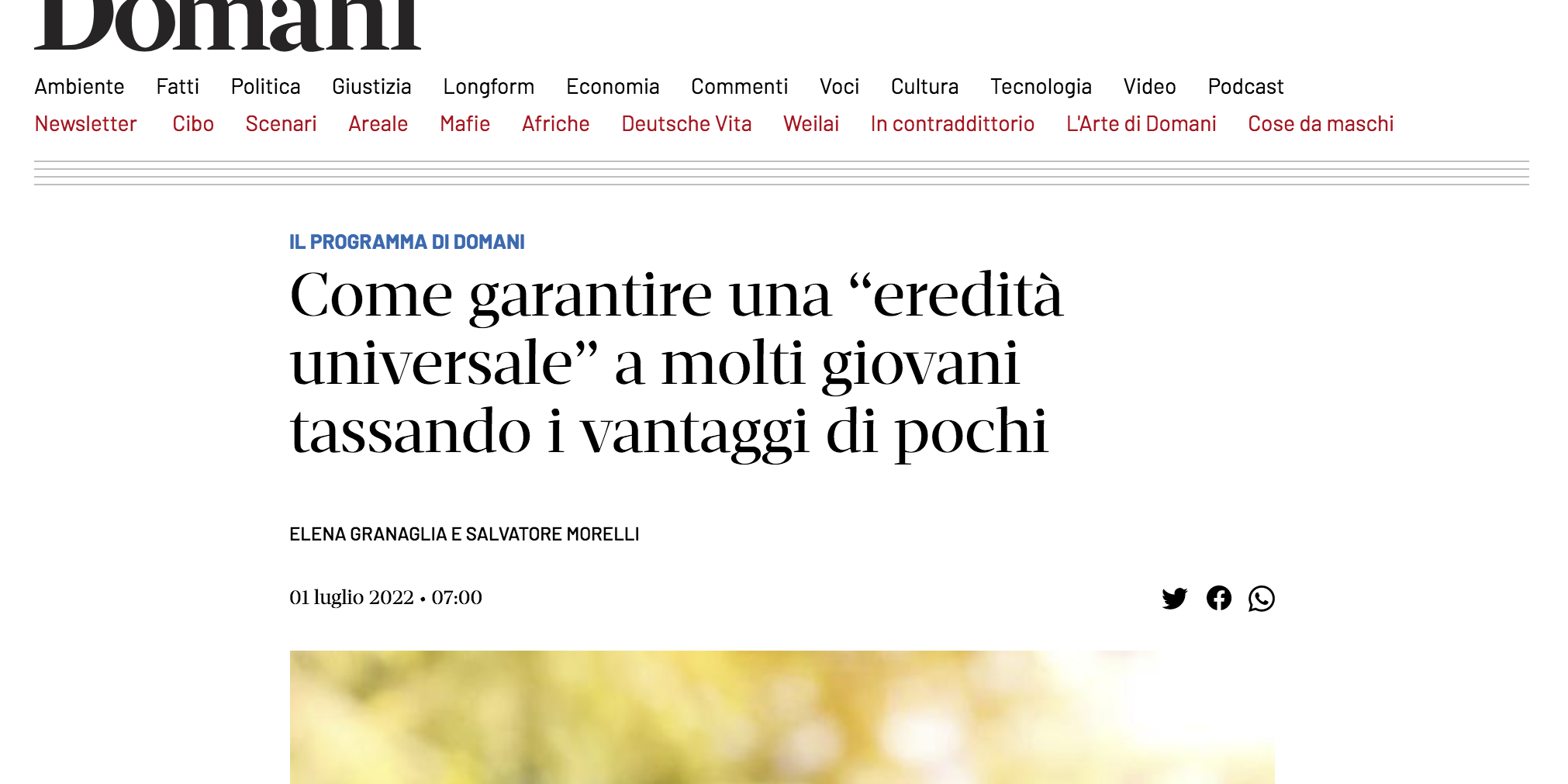 Morelli-Granaglia_Domani_Luglio Come garantire una “eredità universale” a molti giovani tassando i vantaggi di pochi